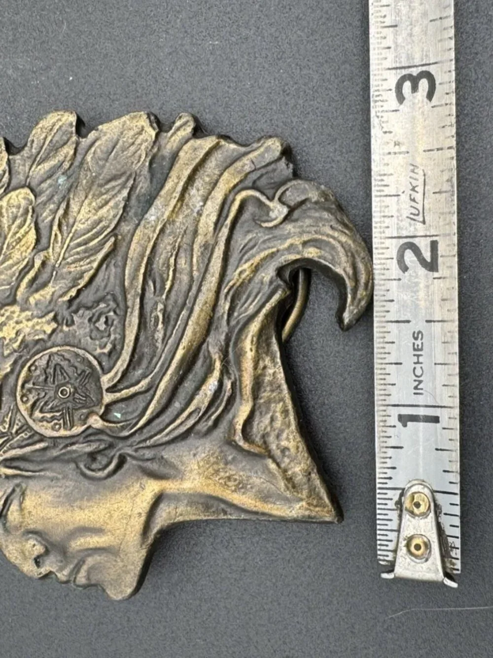 Vintage Solid Brass Native American Indian Chief Head Belt Buckle **READ**